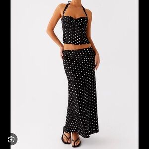 Breanne Midi Skirt - Black Polka Dot